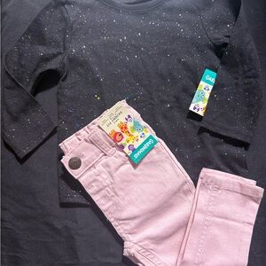 NWT Garanimals Black Long Sleeve Tee and Pink Skinny Jeans Matching Set Size 12M